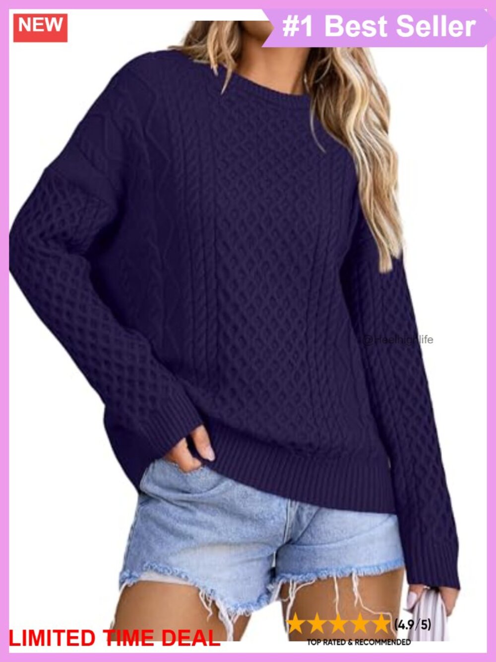 Wool Blend Cable Knit Chunky Oversized Pullover Sweater